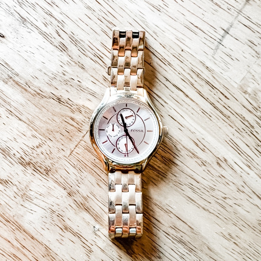 Fossil Watch Goldtone with Subdials and Gems
